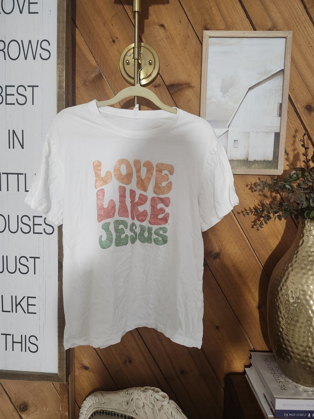 White Graphic Tee "Love Like Jesus" Christian Retro Inspired - Picture 2 of 4